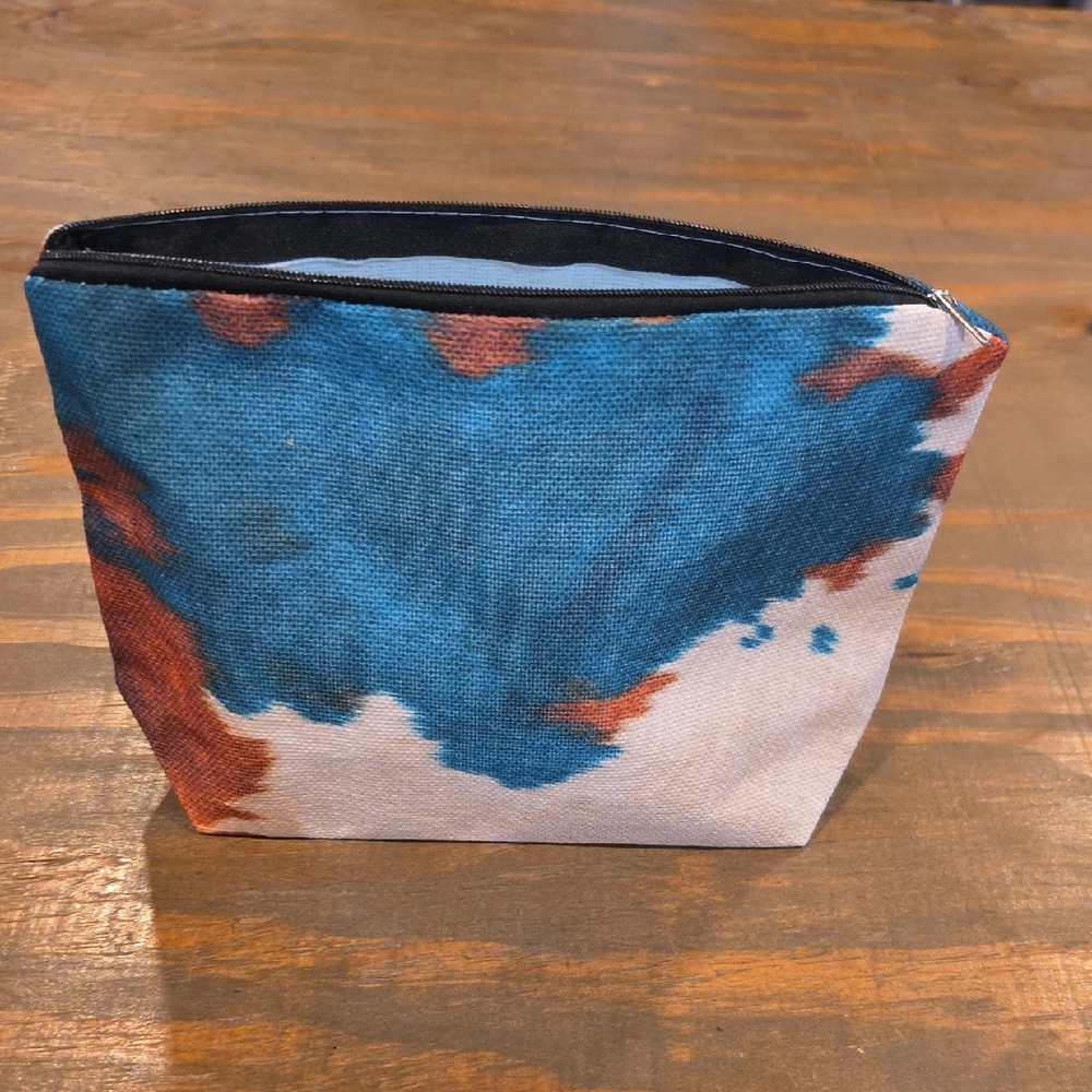 Fashion Jewelry Blue and Brown Canvas Cosmetic Bag